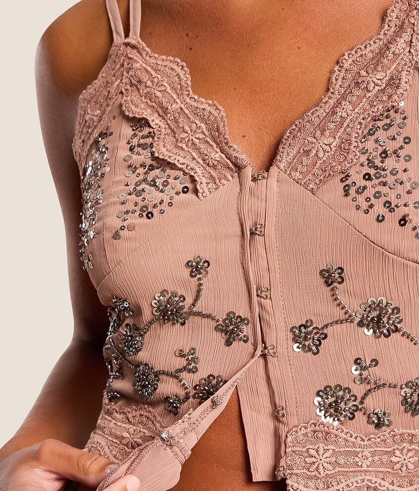 Embellished Crinkle Chiffon Tank Top - thumbnail 4