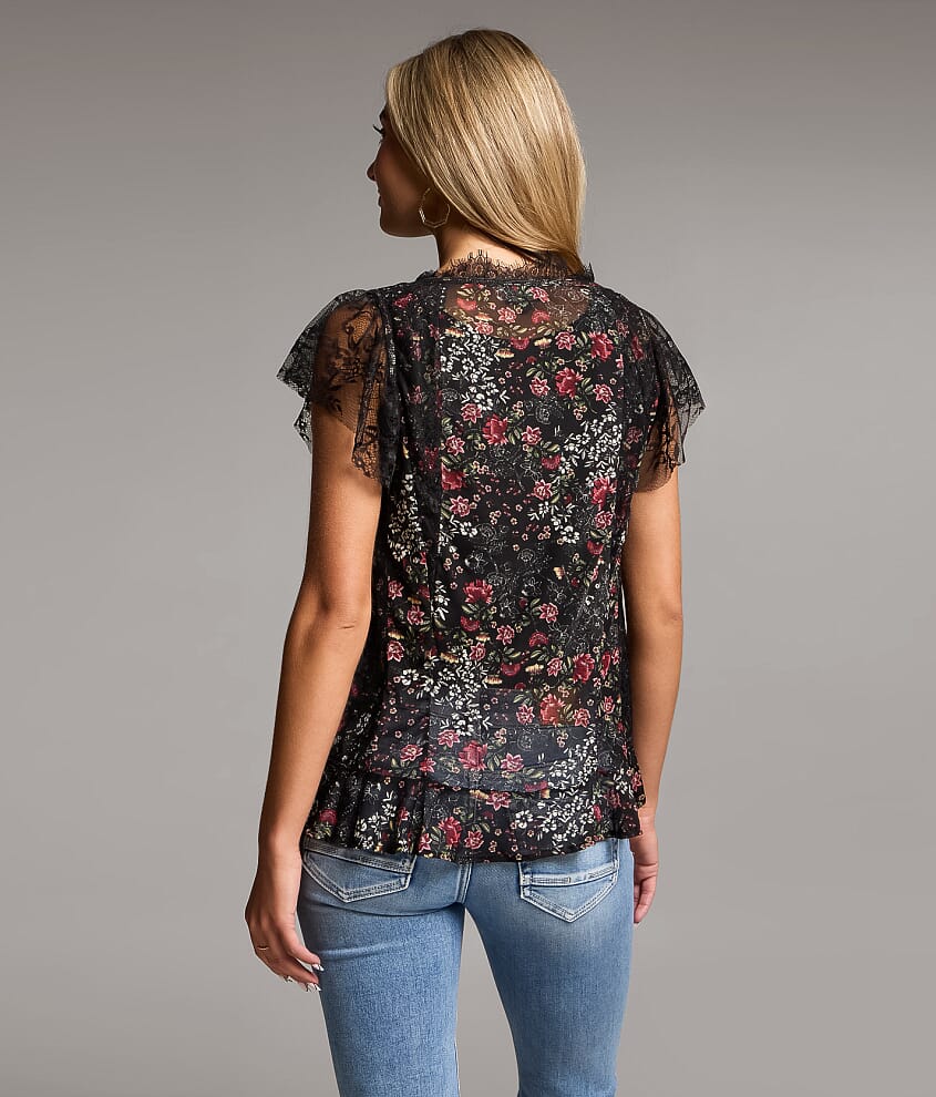 Floral Eyelash Lace Trim Top - thumbnail 3