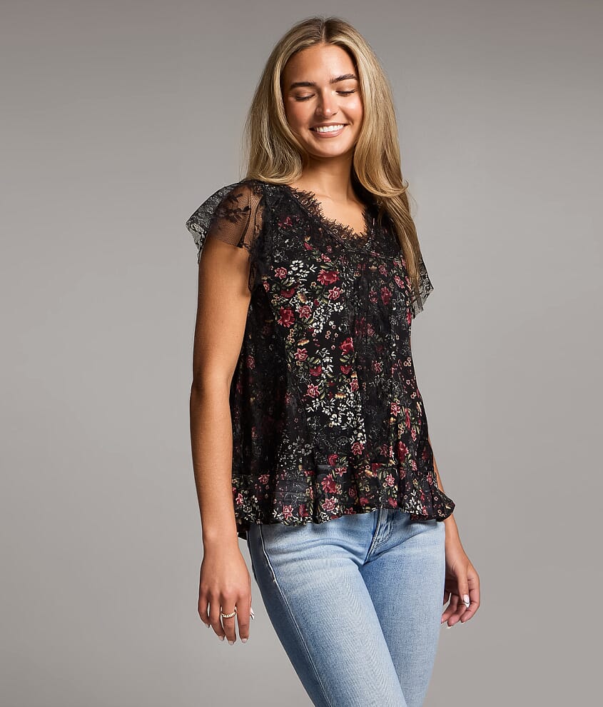 Floral Eyelash Lace Trim Top - thumbnail 2