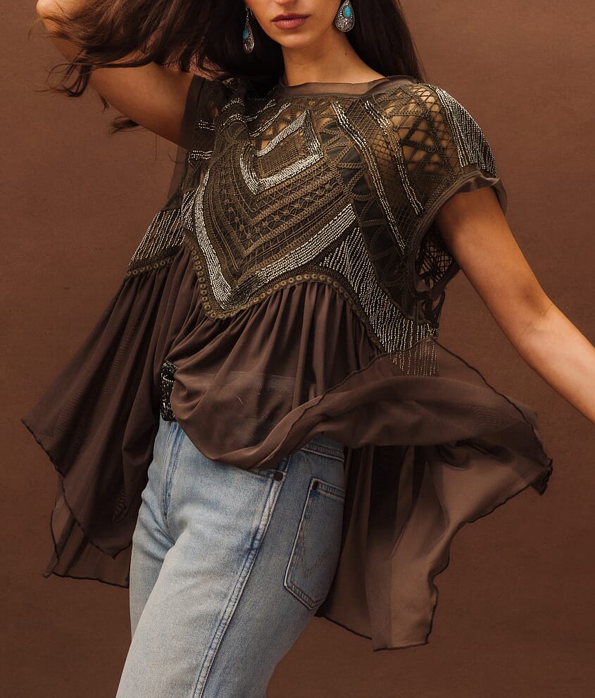 Embellished Mesh Tank Top