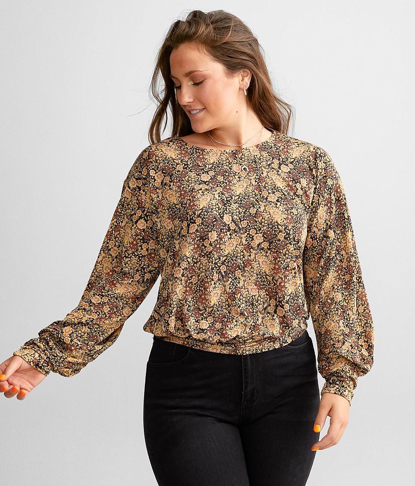 Buckle Black Metallic Floral Top front view