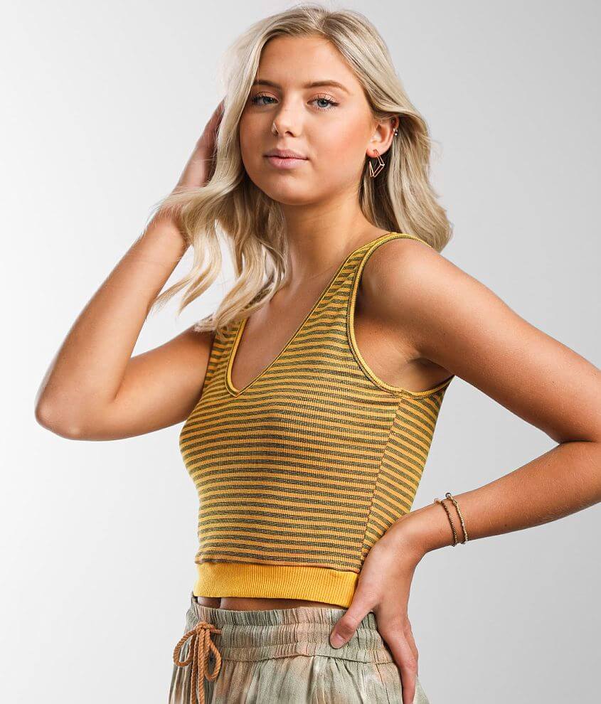 Gilded Intent Striped V-Neck Cropped Tank Top front view
