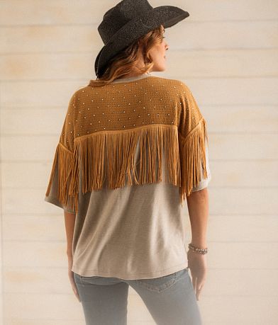 Sterling &amp; Stitch Rhinestone Fringe Top back view