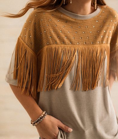 Sterling &amp; Stitch Rhinestone Fringe Top misc detail 1 view