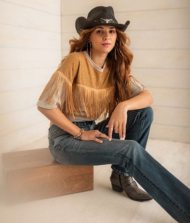 Sterling & Stitch Rhinestone Fringe Top front view