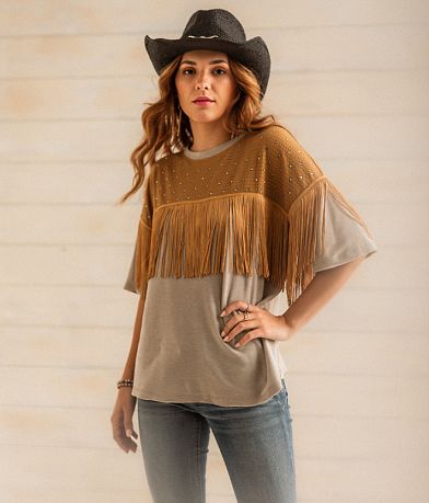 Sterling &amp; Stitch Rhinestone Fringe Top full right side view