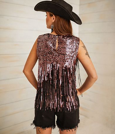 Sterling &amp; Stitch Sequin Fringe Tank Top back view
