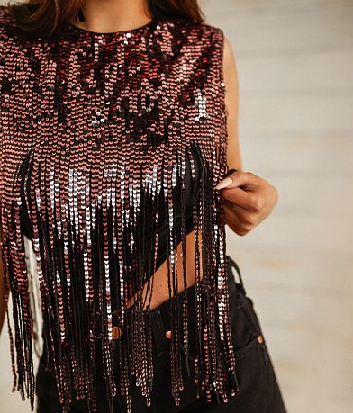 Sterling &amp; Stitch Sequin Fringe Tank Top misc detail 1 view