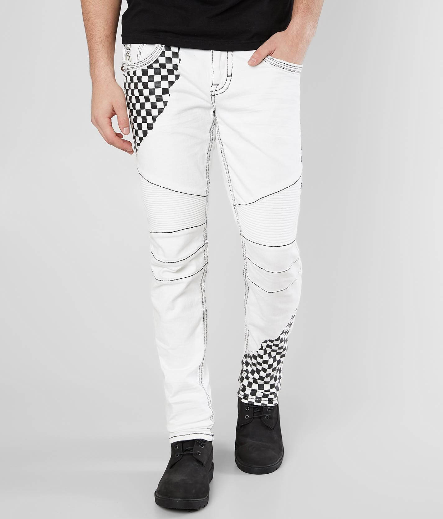 men's all white rock revival jeans