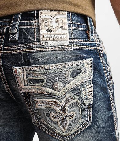 Rock Revival Storm Gray Boot Stretch Jean back pocket view
