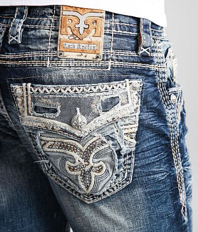 Rock Revival Storm Gray Straight Stretch Jean back pocket view