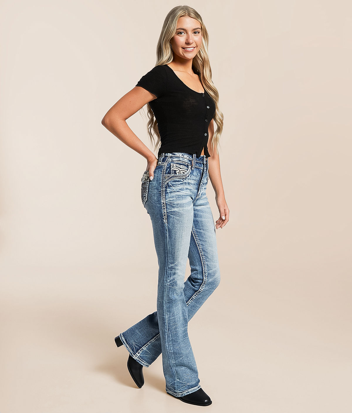 Rock Revival Menora Curvy High Rise Boot Stretch Jean — Menora HB200 by Buckle