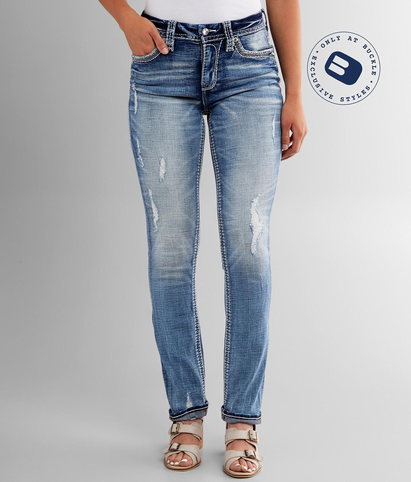 buckle slim fit jeans