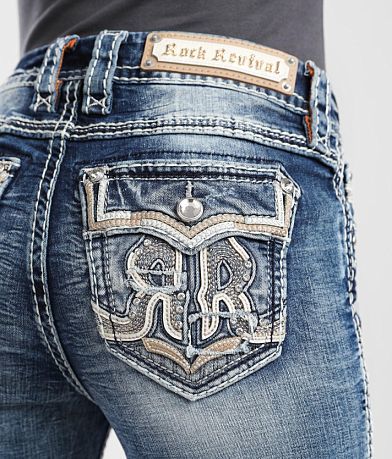 Rock Revival Nadine Mid-Rise Flare Stretch Jean back pocket view