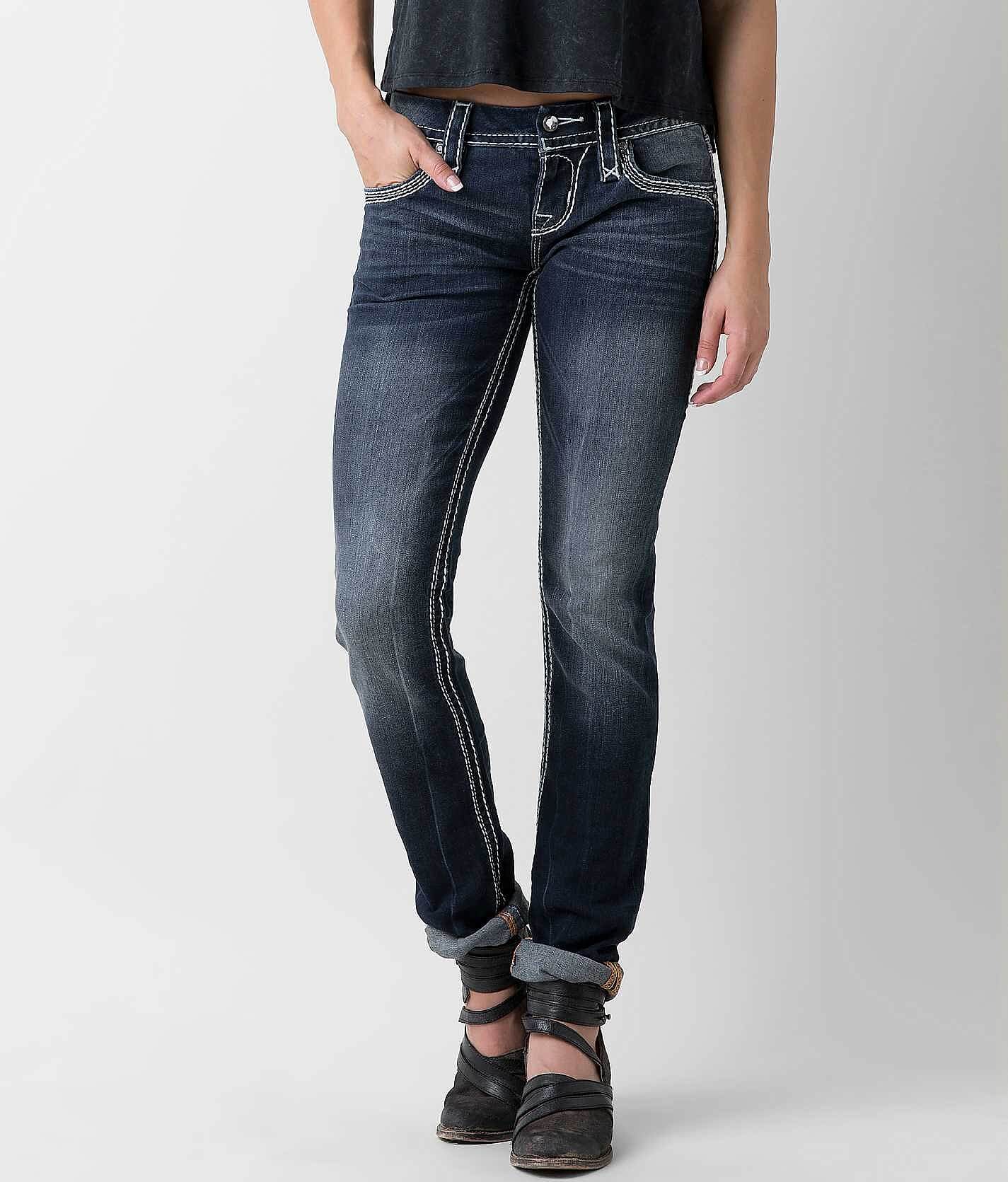 buckle straight leg jeans