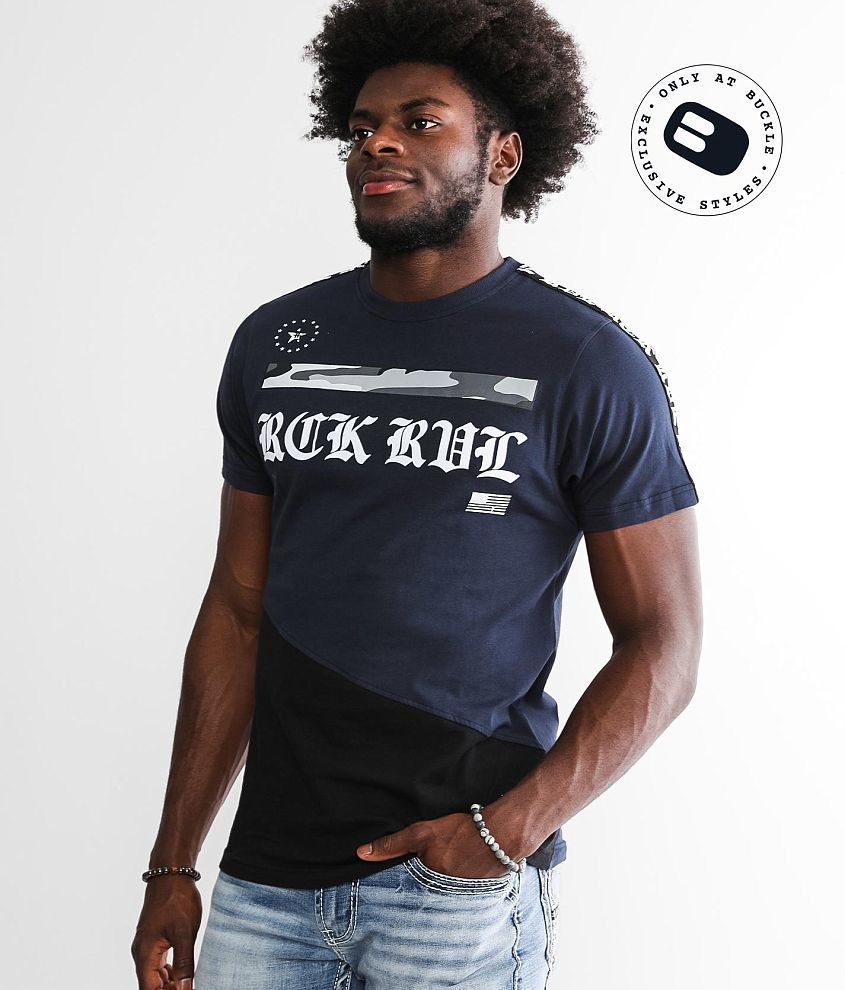 Rock Revival Wesley T Shirt Mens T Shirts In Navy Black Buckle 8057