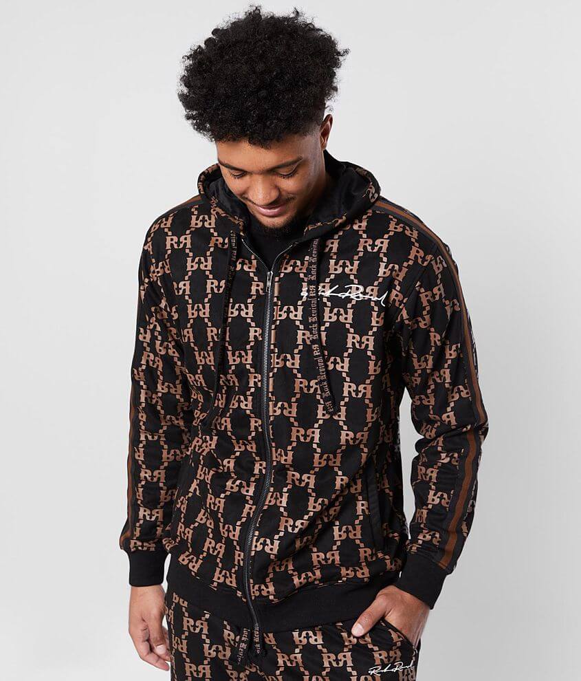 Brown hoodie with monogram logo pattern