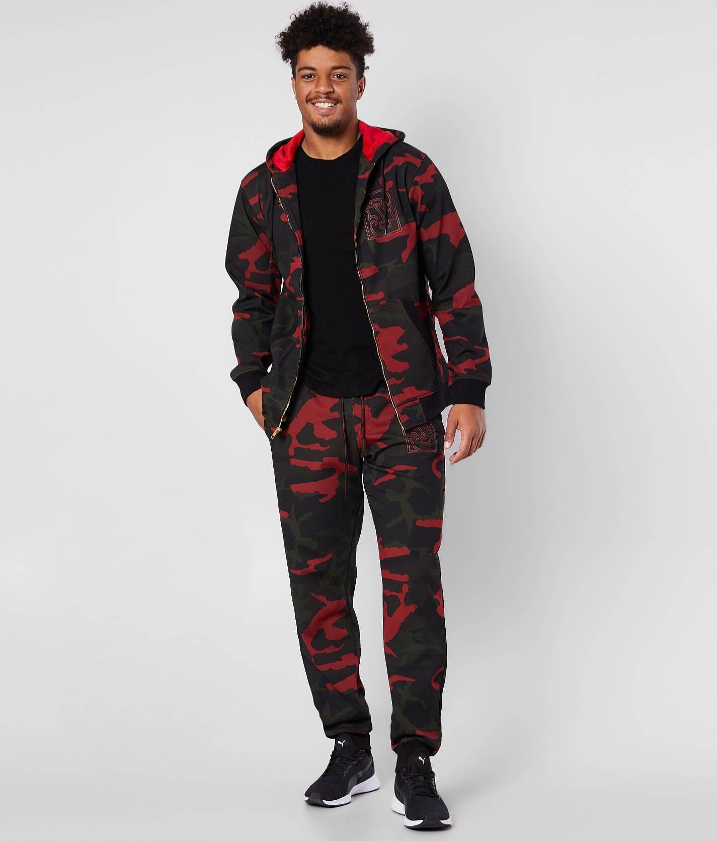 red and black camo joggers