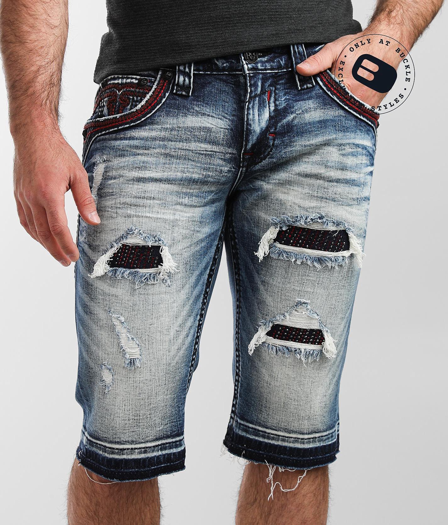 buckle jean shorts for men