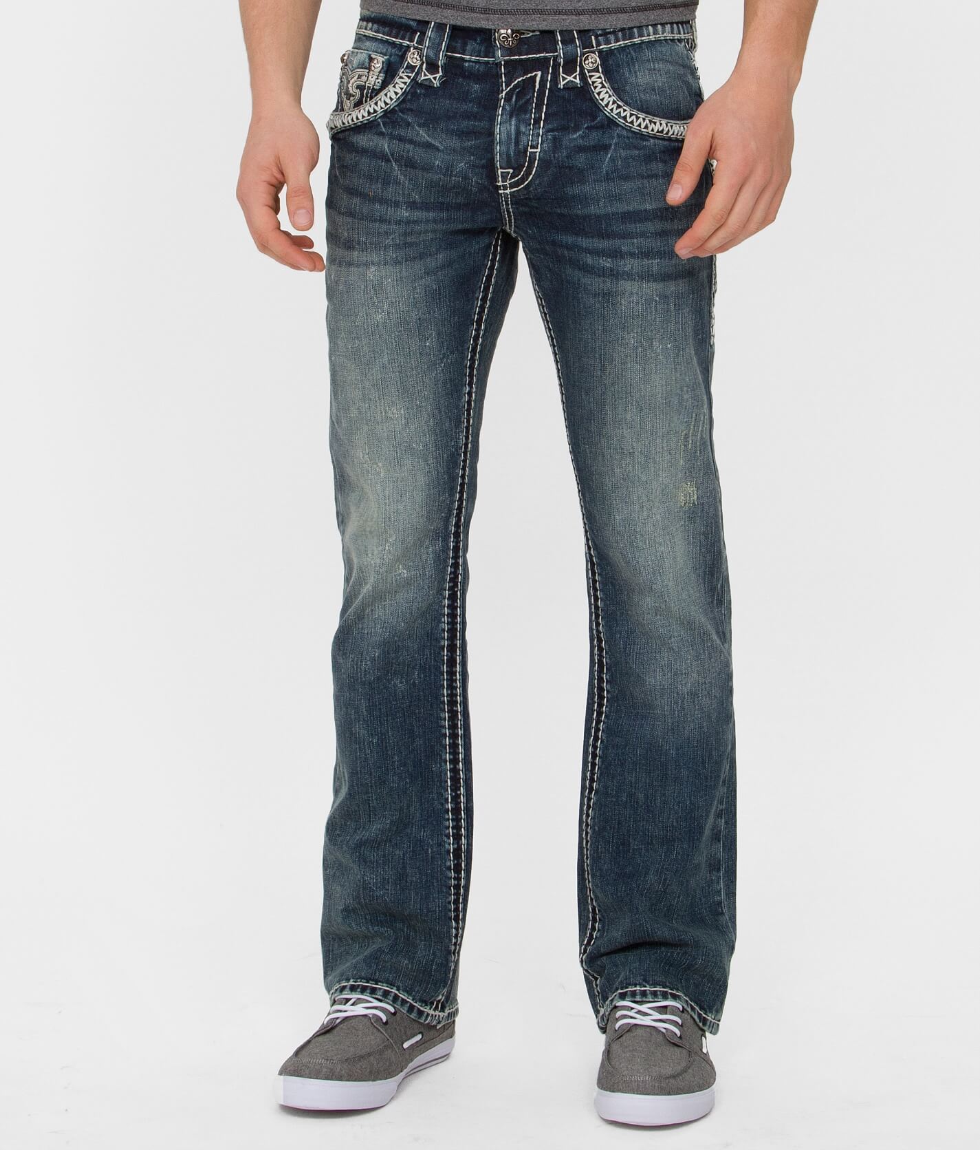 buckle slim bootcut jeans