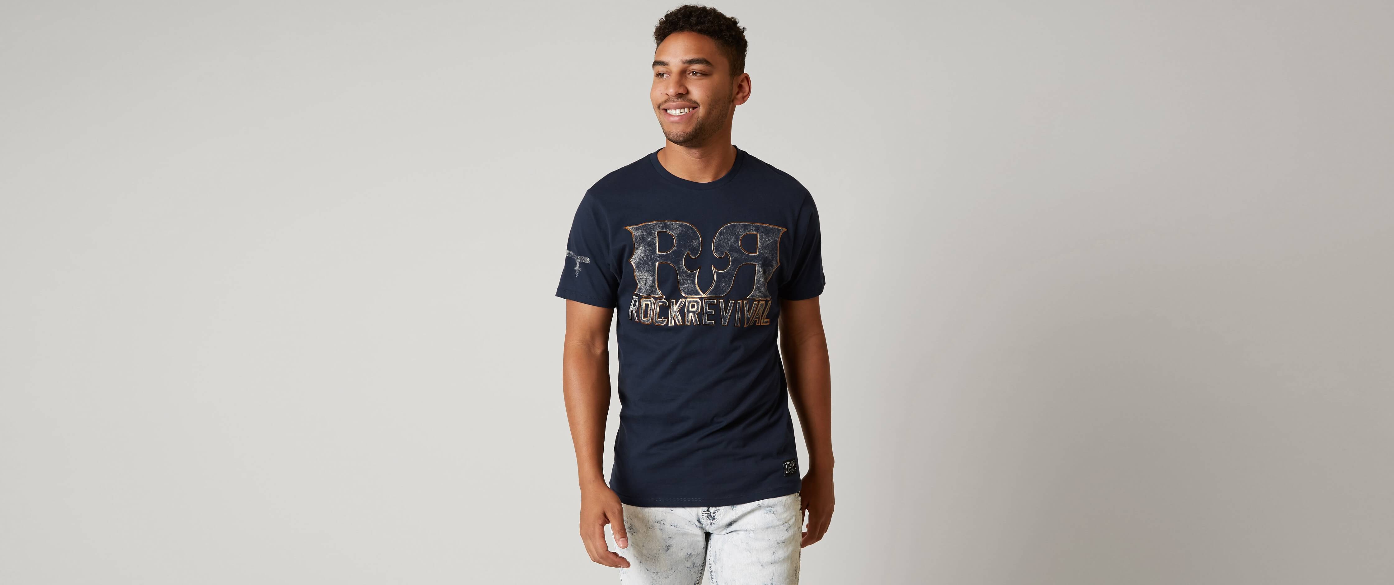 Rock Revival Double R Stripes T-Shirt - Men's T-Shirts in Navy | Buckle