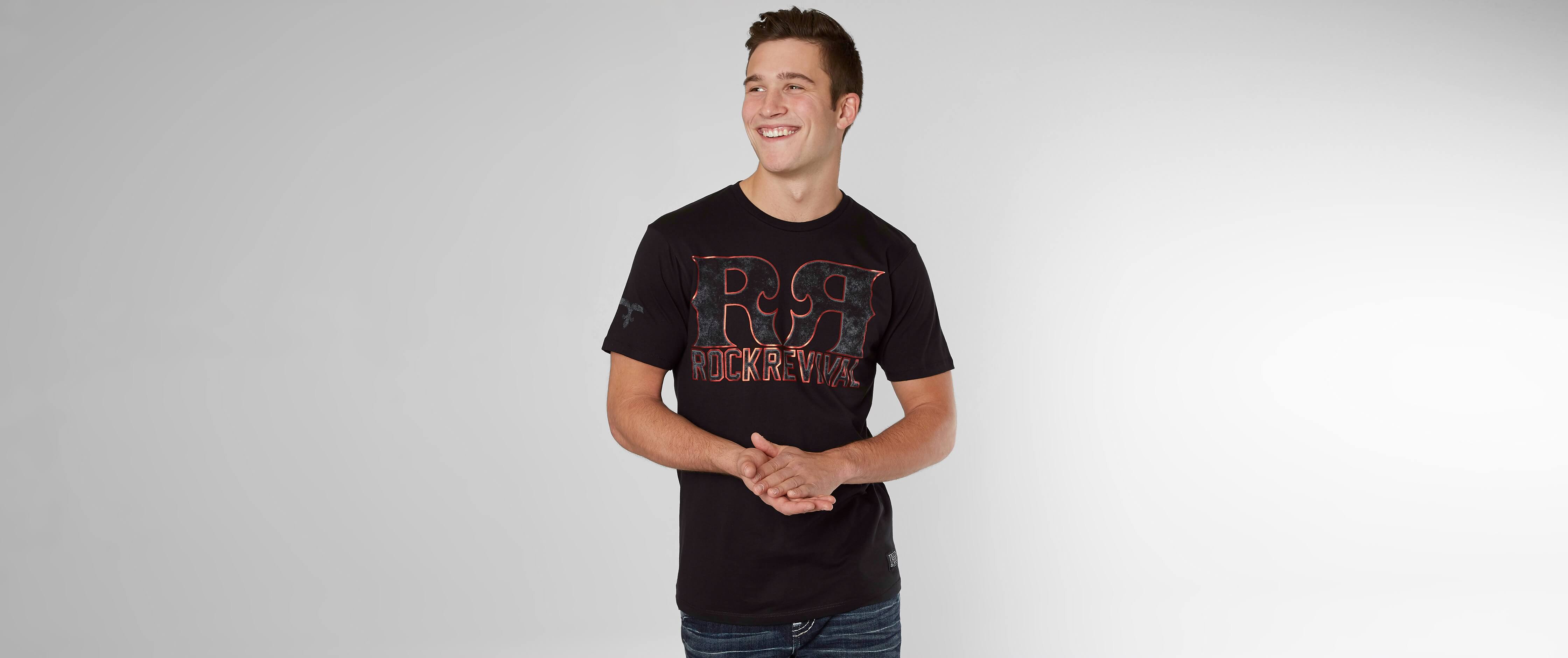 Rock Revival Double R Stripes T-Shirt - Men's T-Shirts in Black | Buckle