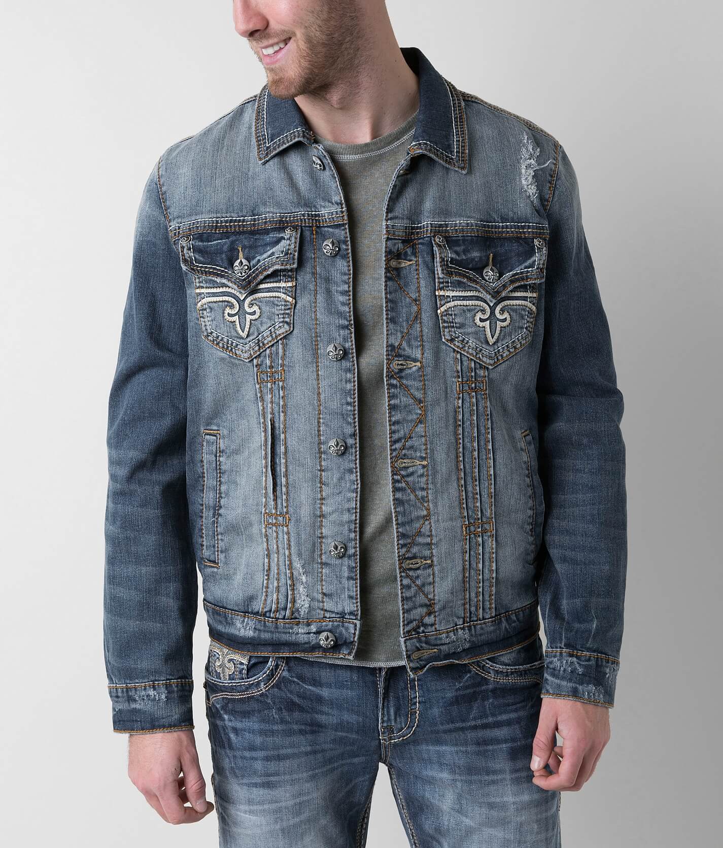 Mens Denim Rock Revival Jeans Jacket Matching Jacket Rock Revival