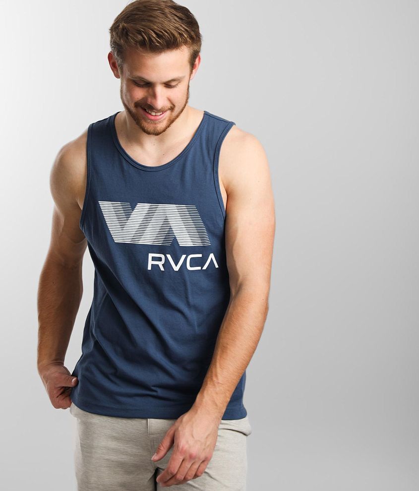 RVCA VA Blur Sport Tank Top Men's Tank Tops in Dark Denim Buckle