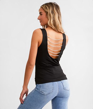 Buckle Black Lace Trim Tank Top - Women's Tank Tops in Raven