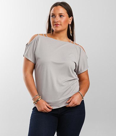 Buckle Black Strappy Cold Shoulder Top front view