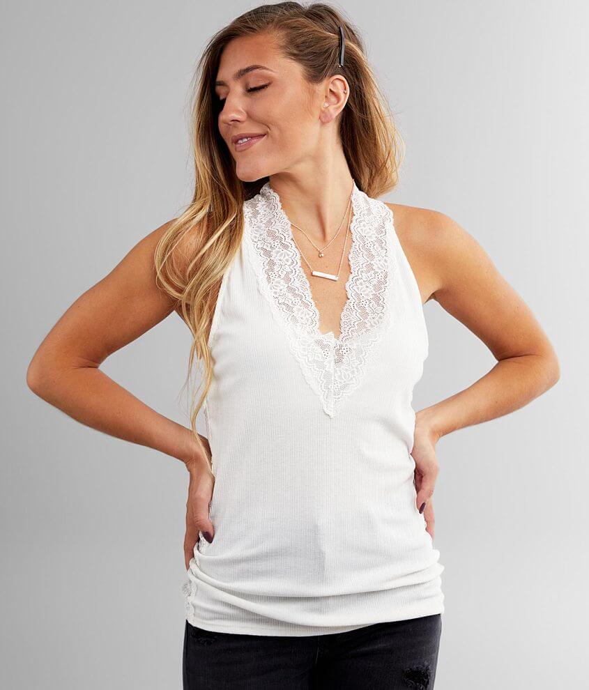 Lace-trimmed Tank Top - Cream - Ladies