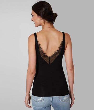 Buckle Black Eyelash Lace Tank Top BACK