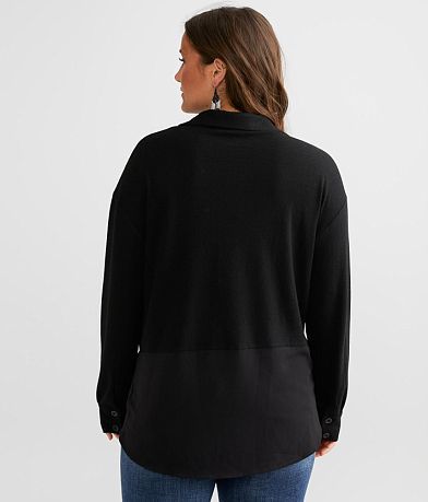 Buckle Black Pieced Knit Blouse BACK