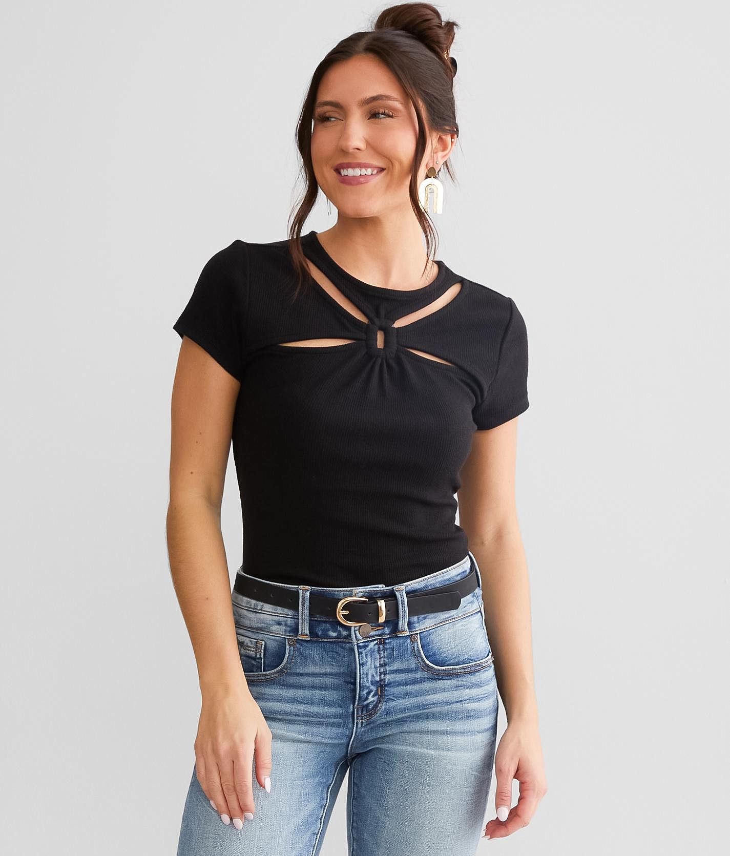 red by BKE Cut-Out Top - Women's Shirts/Blouses in Black
