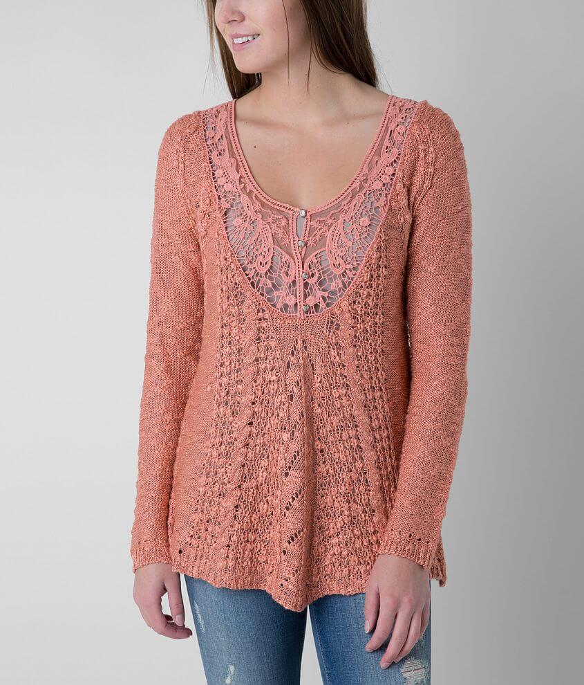 Solitaire Open Weave Henley Sweater front view