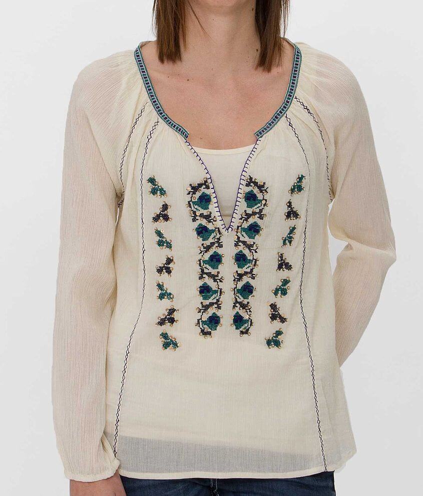 Lucky Brand Embroidered V-Neck Top - Women's Shirts/Blouses in
