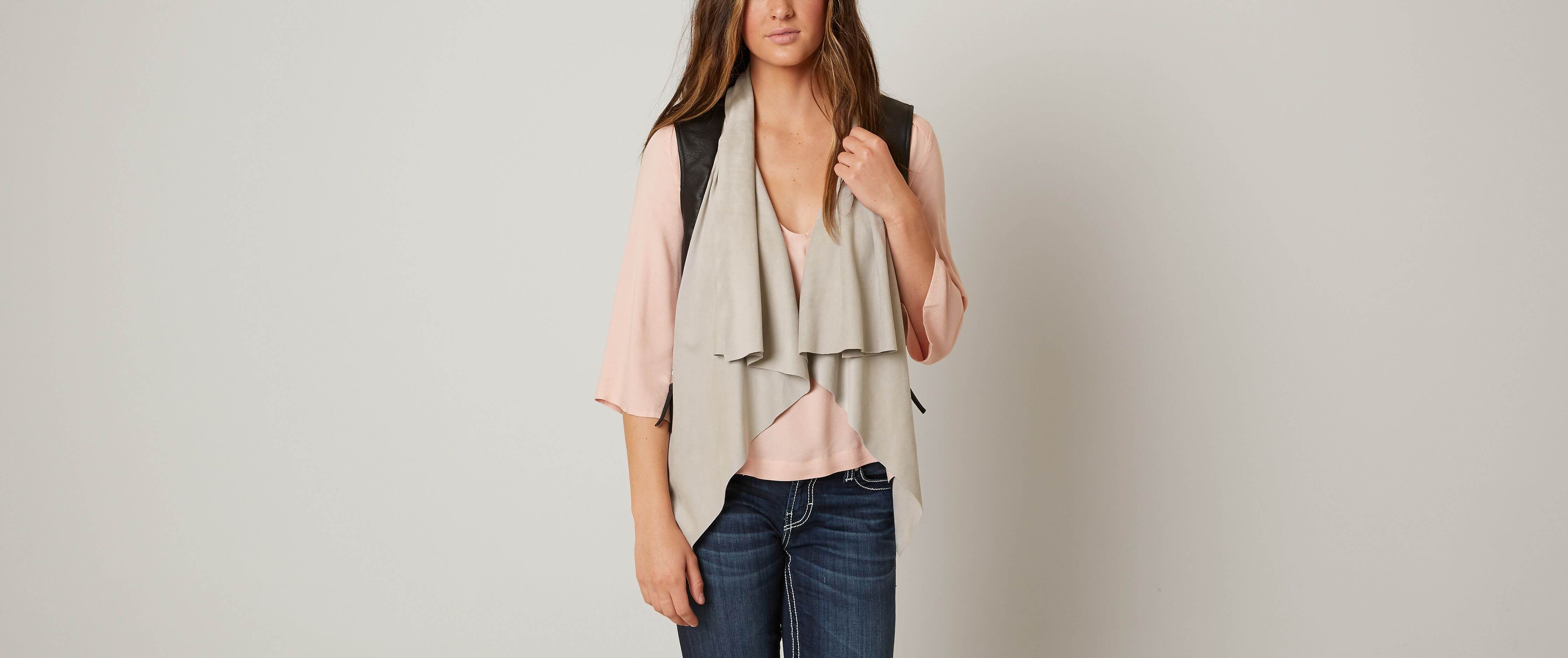 Be by Blanc Noir Flyaway Vest Clothing in Black Grey Buckle