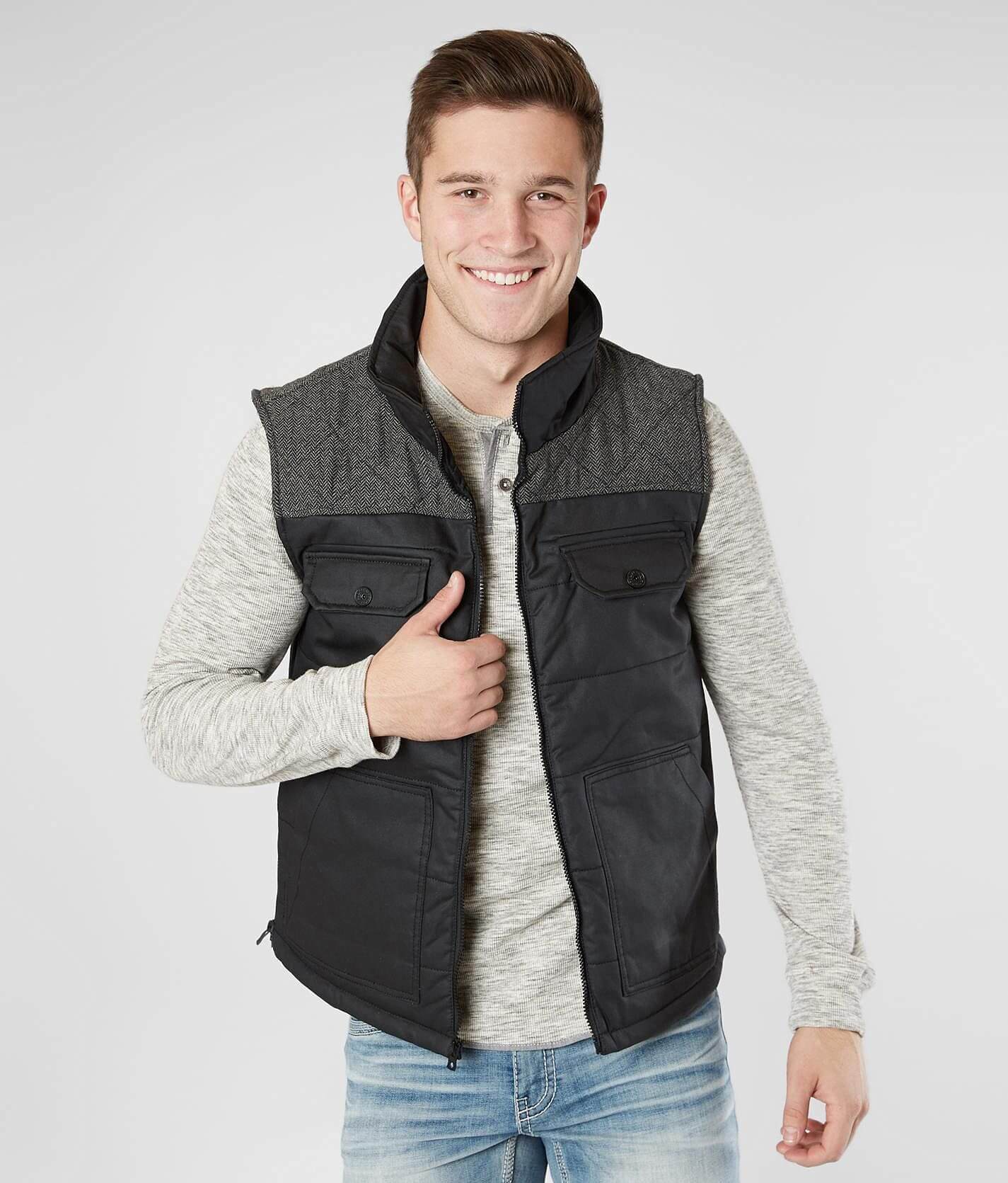 Top Buckle Black Zip Button Vest