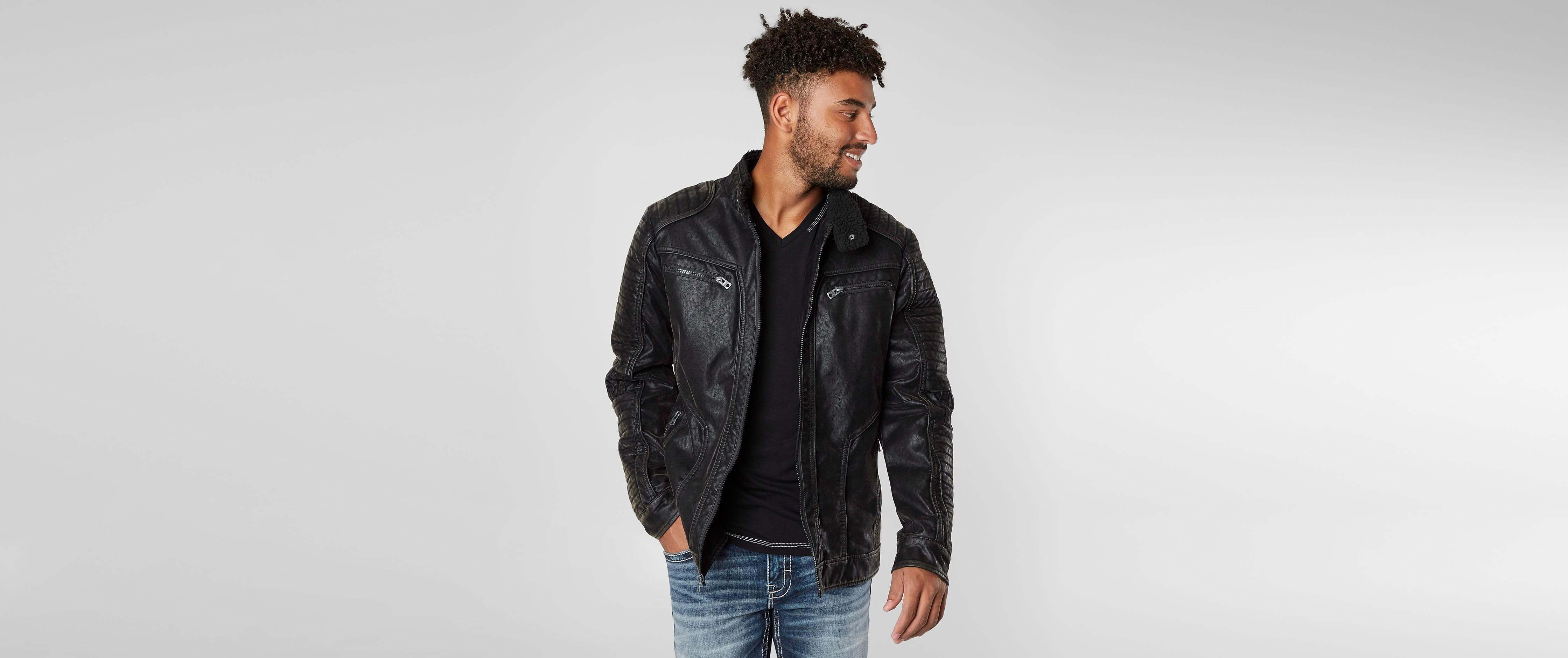 distressed faux leather jacket