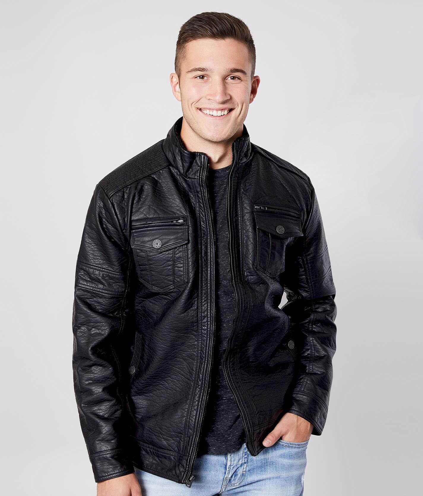 Buckle Black Faux Leather Jacket - Men's Coats & Jackets in Black