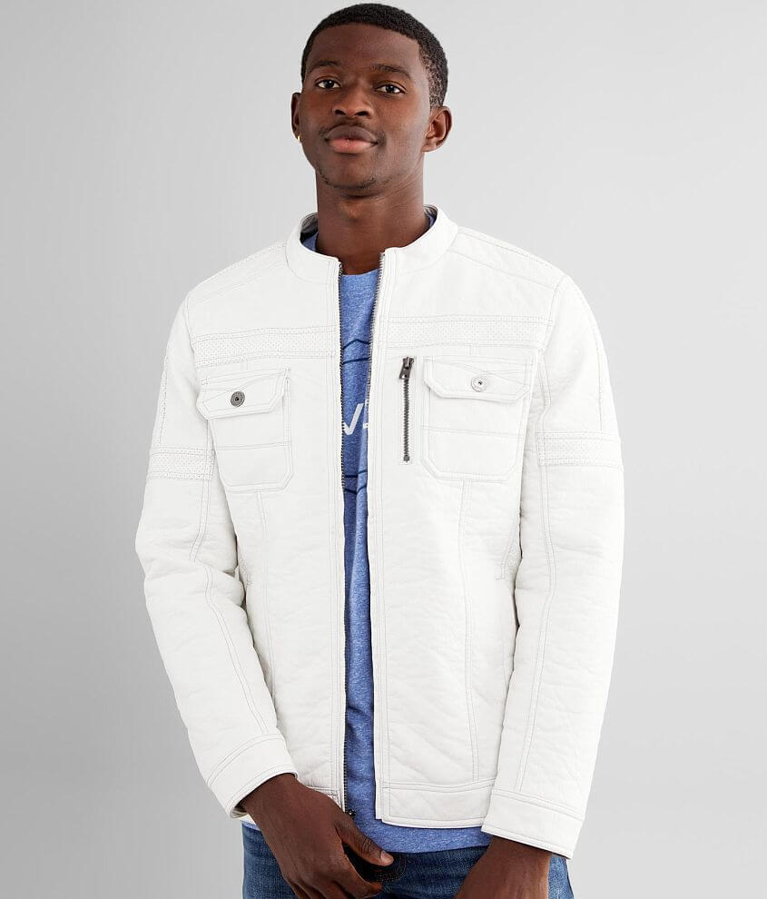 White faux leather outlet jacket mens