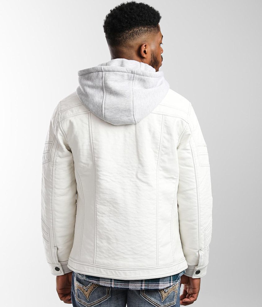 Faux Leather Hooded Jacket