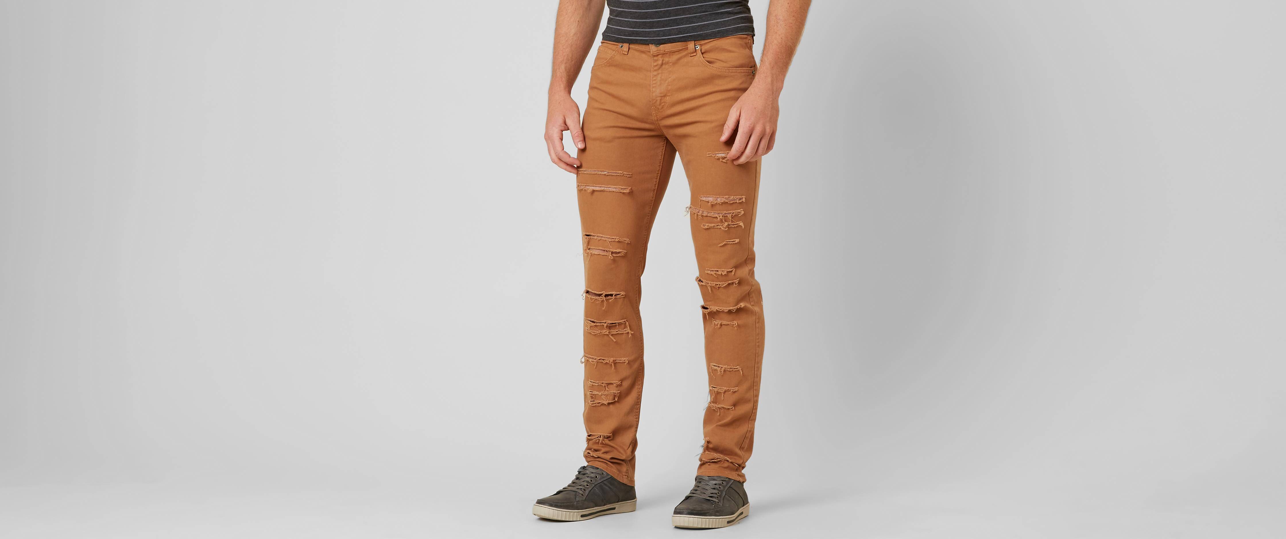 jeans tobacco Rustic Dime Shredded Stretch Jean - Clothing in Tobacco