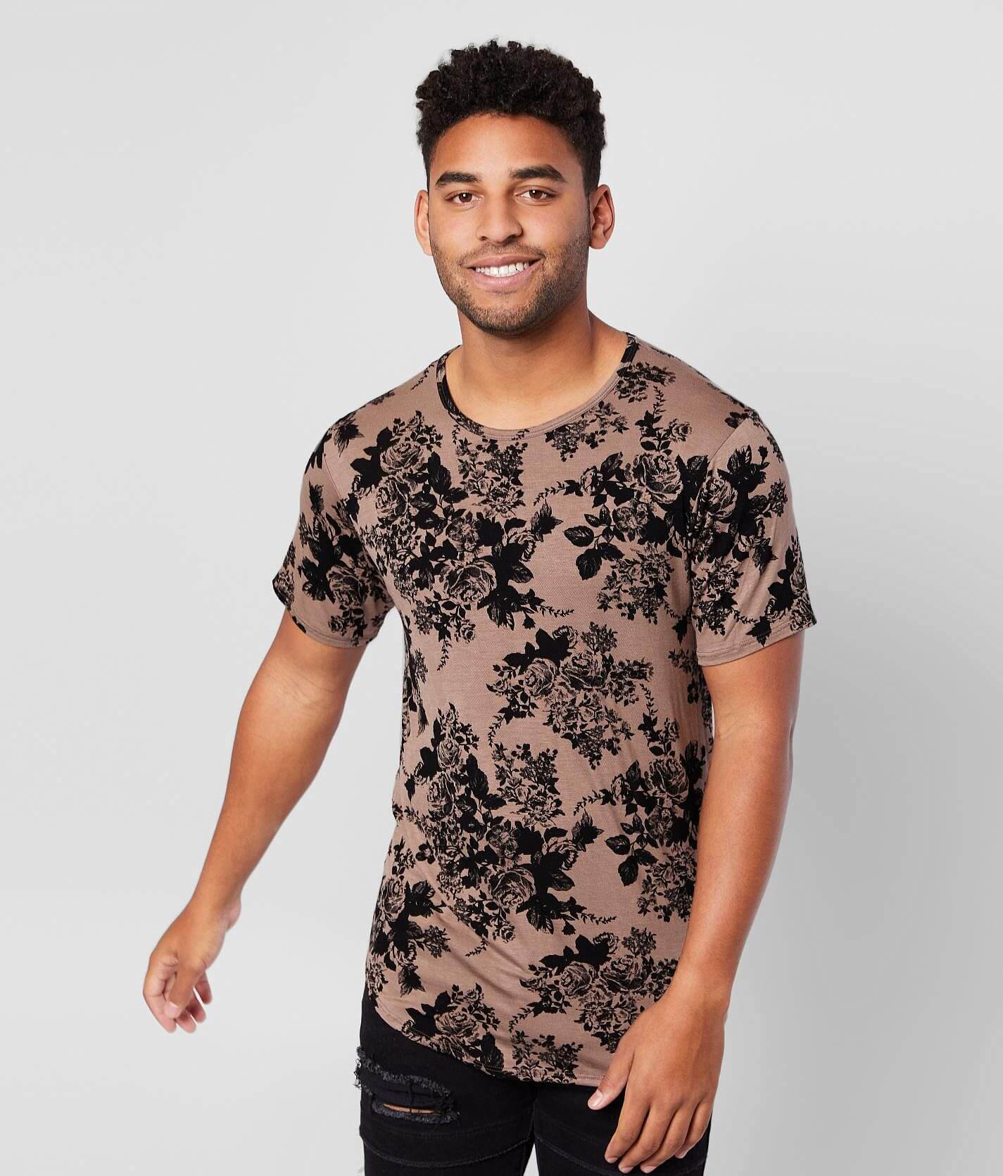 Rustic Dime Floral Long Body T-Shirt - Men's T-Shirts in Mushroom