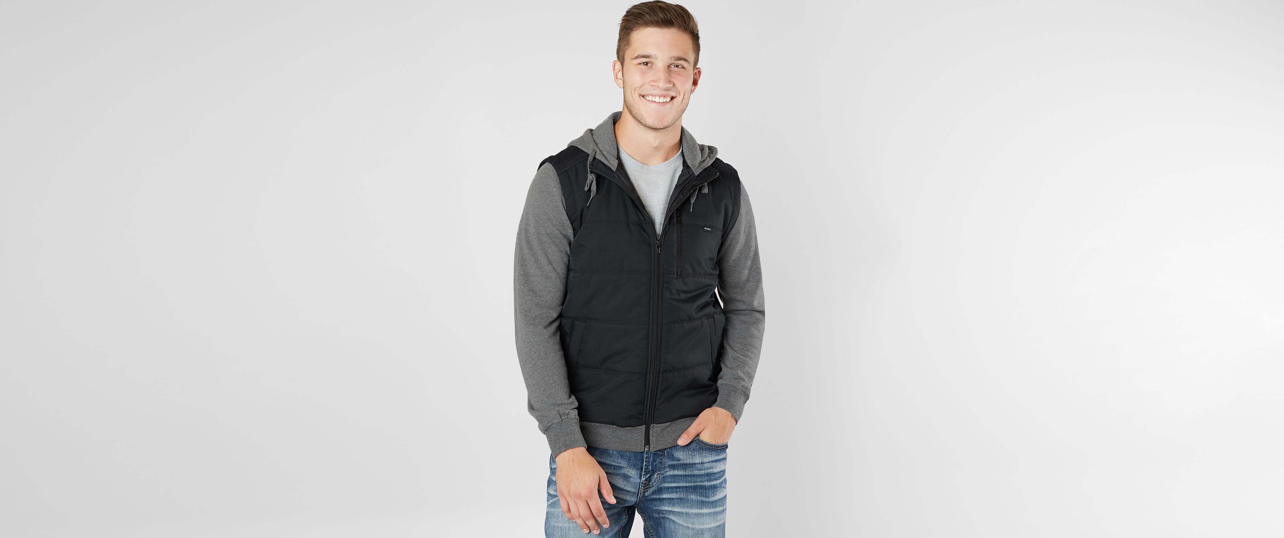RVCA Puffer Slide Jacket Men's Coats Jackets in Black Buckle