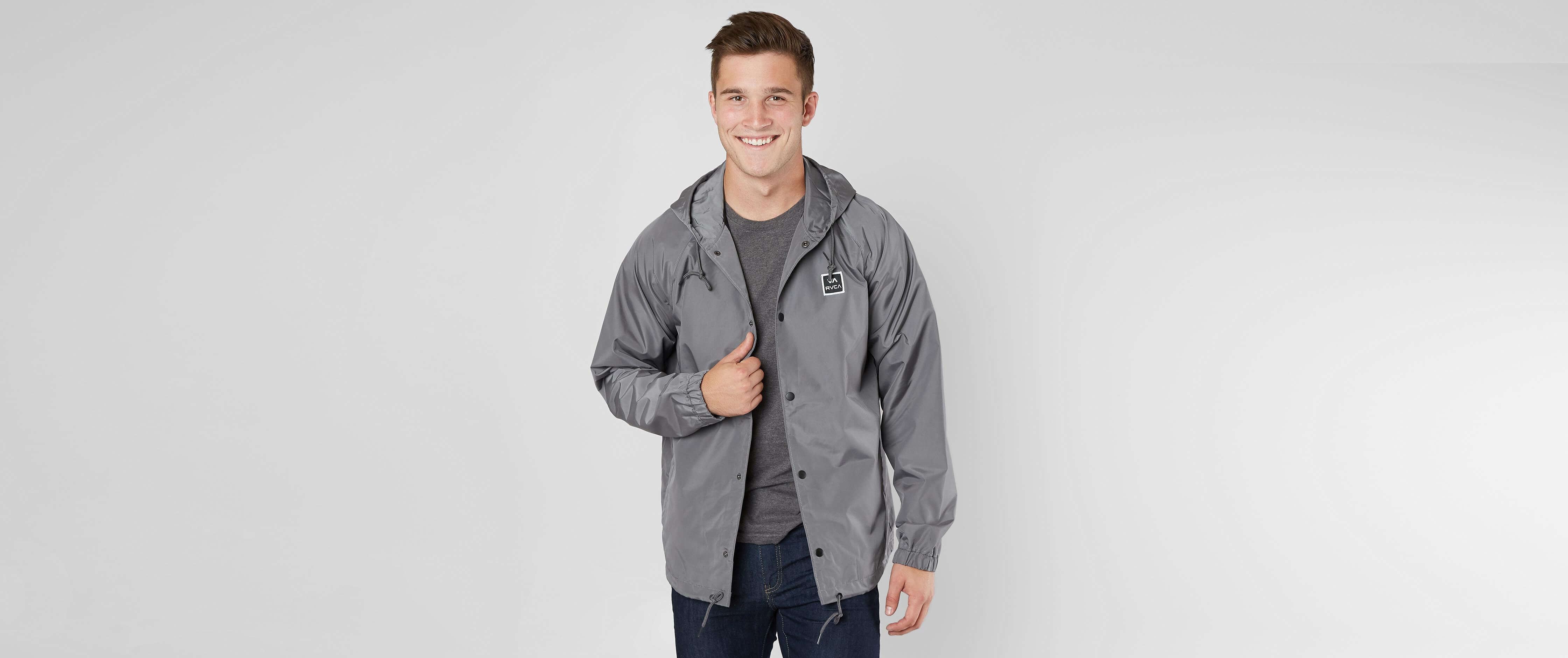 RVCA Coaches Hooded Jacket Men's Coats Jackets in Smoke Grey