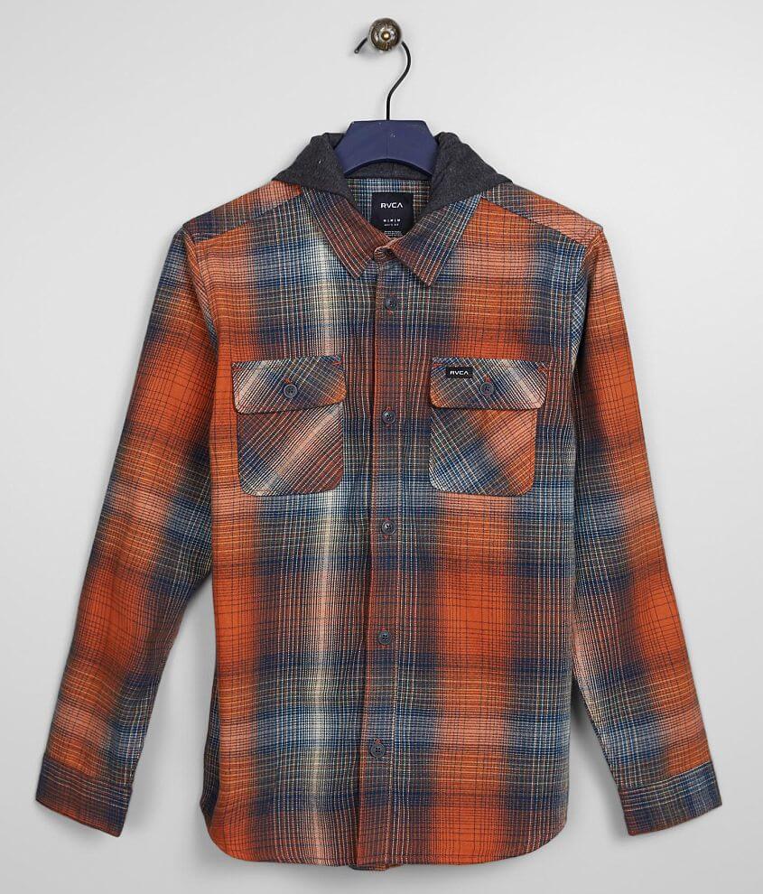 Boys - RVCA Muir Hooded Flannel Shirt front view