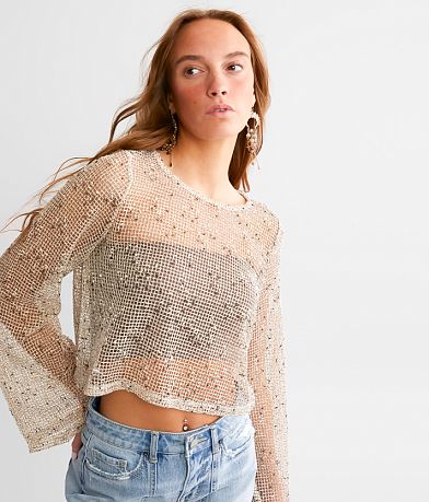 Sage The Label Mesh Cropped Sweater front view