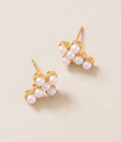 Sahira Jewelry Design Mini Faux Pearl Cross Earring front view