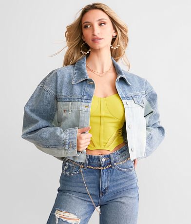 Saints & Hearts Two-Toned Denim Cropped Jacket front view